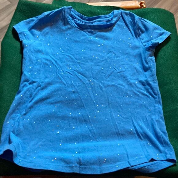 Cat & Jack Blue Glitter Tee Short Sleeve Size 7/8 Medium - Picture 1 of 3